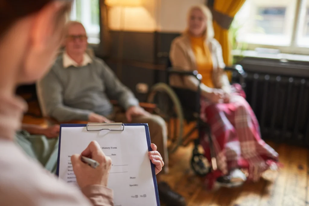 Can a family member or carer stay in the room during the assessment
